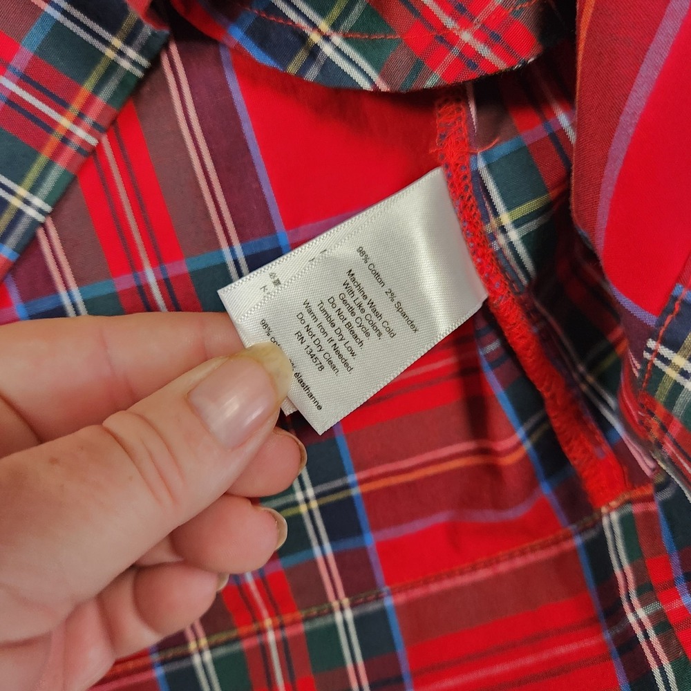 Vineyard Vines Dress L Womens Plaid Poplin Red Tartan Preppy Old Money Luxury - Picture 5 of 9